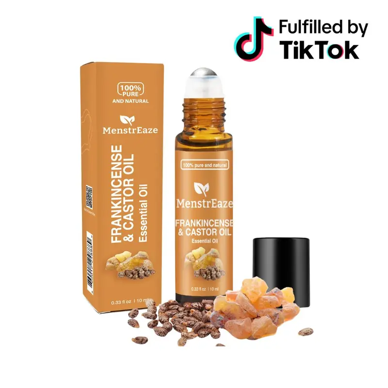 Frankincense and Castor Essential Oil Roll On, 10ml, 100% Pure and Natural Castor Oil & Frankincense for Face, Time Eraser Beauty Blend, Wrinkles, Facial Gentle, Nourishing Skincare Comfort , Dark Circles, Stainless, Under Eye Roller Ball