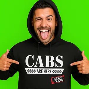 CABS ARE HERE Hoodie – Jersey Shore Unisex Pullover Checkerboard Vintage Black Graphic