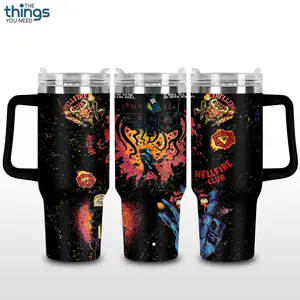 Hellfire Club - Stranger Th Inspired Tumbler 40oz & 20oz, Insulated Stainless Steel Travel Mug with Handle & Lid, Double Wall Vacuum Cup, Retro 80s Aesthetic Gift, Water Bottle, Daily Use