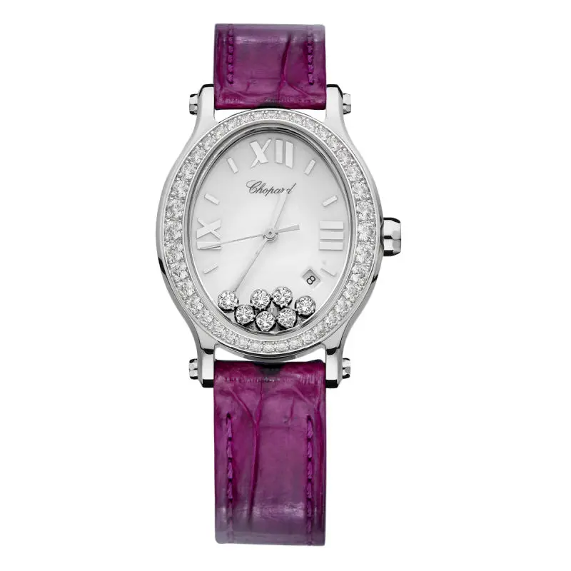 Chopard Happy Sport Oval 278546 - Custom Diamond Bezel & 7 Floating Diamonds WHT031685
