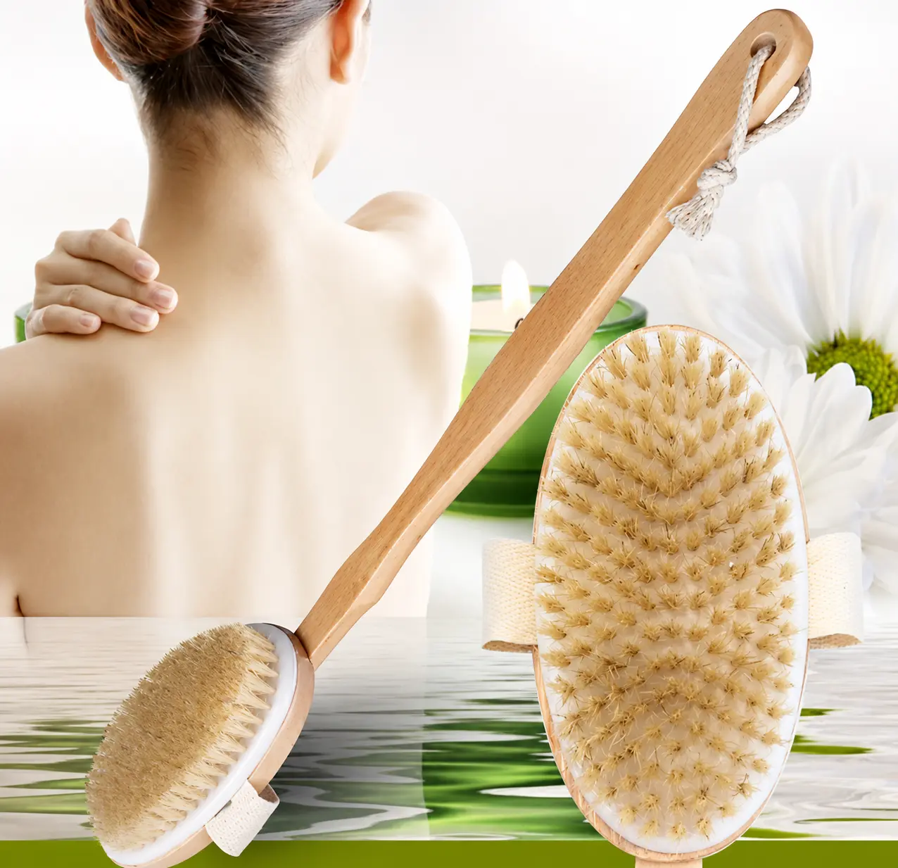 Eco-Friendly Fragrance-Free Natural Bristle Brush Body Brush - Shower Bath Scrubber for Dry Brushing Routine, Bathing Accessory