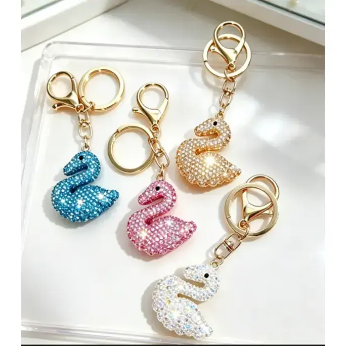 Sparkly Rhinestone Swan Keychain | Cute Swan Bag Charm | Multi-color Bling Pendant Key Ring for Handbag & Car Decor