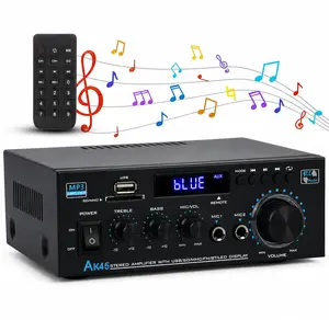 AK45 400W Bluetooth 5.0 Stereo Amplifier, HiFi 2.0 Channel Power Amplifier, supports USB, SD card, RCA input and dual microphones. Suitable for karaoke, home theater, parties, Live Matches, audio streaming, and karaoke machines – Summer Victory
