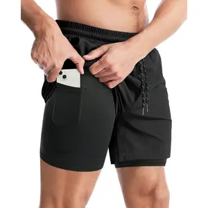 Men's 2 in 1 Running Shorts 5" Workout Gym Athletic Shorts for Men Quick Dry Lightweight Training Shorts with Pockets