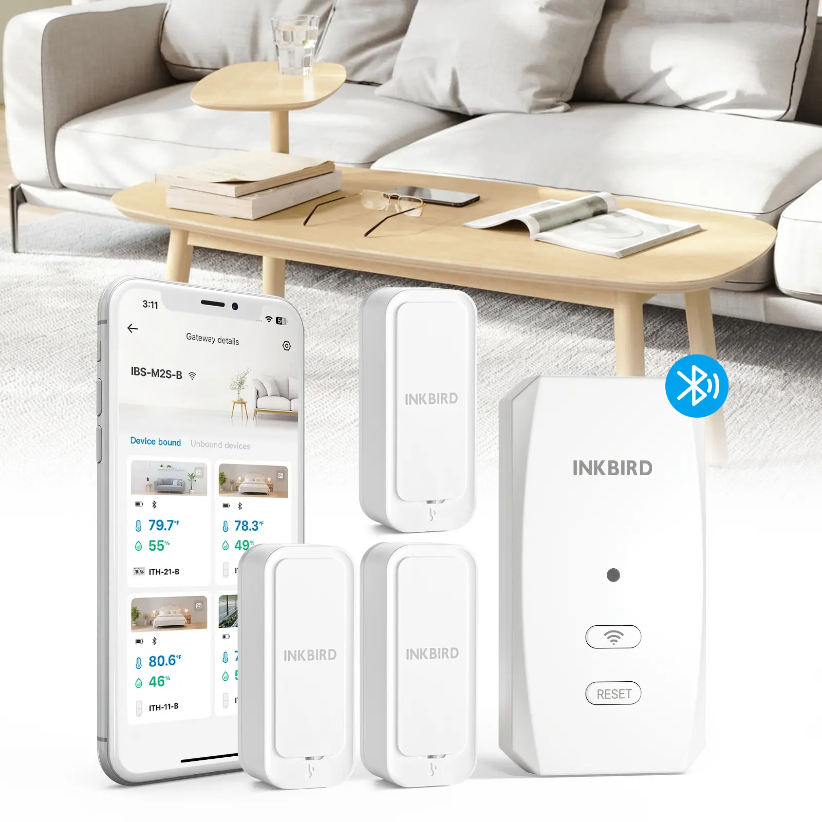 INKBIRD WiFi Gateway & Bluetooth Temperature Humidity Sensor Set - IP65 Waterproof Digital LED, Instant Alarm Notifications, 1-Year Cloud Data Storage & Export, Home Indoor Temperature Monitor, Smart Wireless Thermometer, MothersDayGift, TikTokShopStockUp