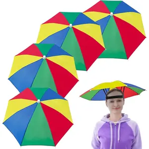 4-Pack Umbrella Hats – UV Sun Protection, Hands-Free Head Umbrella for Adults and Kids, Adjustable Fit for Outdoor Fishing, Beach, Rainy Weather, Travel, Festivals, and Entertainment