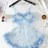 Women's Floral Embroidered Embroidery Appliques Sheer Mesh Sexy Fitted Lingerie Dress, Cute Elegant Chic Criss Cross Straps Cami Nightdress Soft Seductive Nightwear for All Seasons, Ladies Sleepwear for Daily Wear Underwear