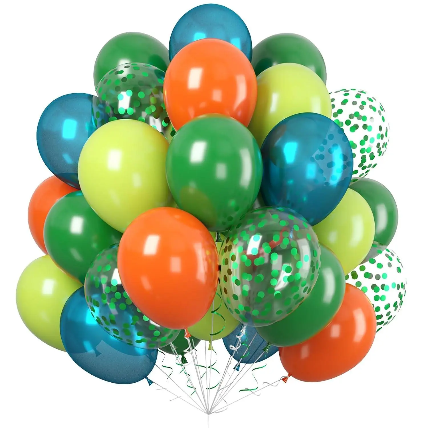 Dinosaur Balloons Set, 60Pcs Green Orange Dino Balloons, 12 Inch Helium Fruit Green Orange Blue Confetti Latex Balloon For Dinosaur Themed Party Decoration Supplies