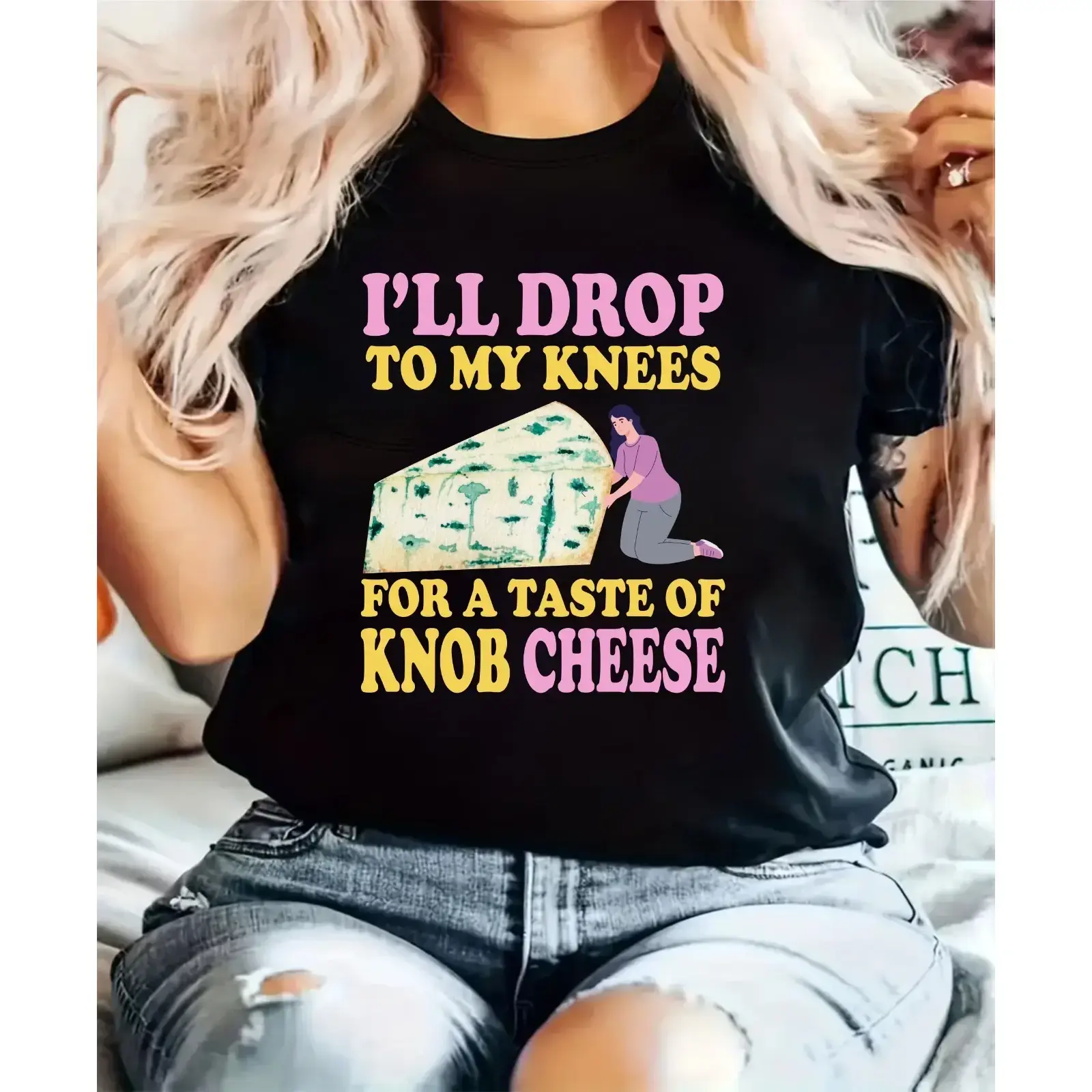 Funny Cheese Lover T-Shirt I’ll Drop To My Knees For A Taste Of Knob Cheese tee
