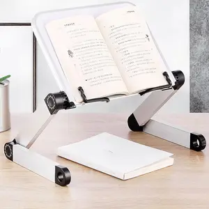 Adjustable Book Stand, Lightweight Aluminum Book Holder, Laptop Stand with 2 Flexible Bookmark Clips, Desk Organizer for Home & Office
