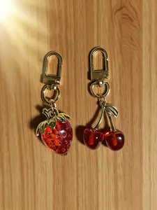 Strawberry Cherry Bag Charm Resin Fruit Shape Sweet Girly Style Multiple Colors Available Fresh And Energetic Wear-Resistant Alloy Material Glitter Is Not Easy To Fall Off For Bag Key Earphone Box Friend Gift