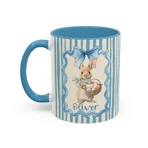 [Sale Up To 50%] Personalized Cute Easter Egg Bunny 11 oz Accent Mug, Custom Name Mug, Easter Party Gift for Kids, 11oz ceramic accent mug