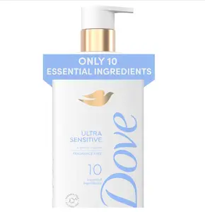 Dove Fragrance Free Body Wash Ultra Sensitive Gentle all-over cleanse 10 essential ingredients 18.5 oz
