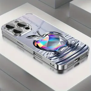 Luxurious Aurora Diamond Water Drop Apple Pattern Electroplated Phone Case, with Lens Protection, Compatible with iPhone 16/16Pro/16Pro Max/16 Plus, 15/15 Pro/15 Pro Max, 15 Plus, 14/14 Pro/14 Pro Max, 13/13 Pro/13 Pro Max, 12/12 Pro/12 Pro Max, 11/11 Pro