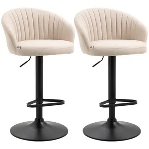 HOMCOM Adjustable Bar Stools Set of 2, Modern Counter Height Barstools, Linen Fabric Upholstered Kitchen Stools with Swivel Seat, Steel Frame, Footrest, Beige