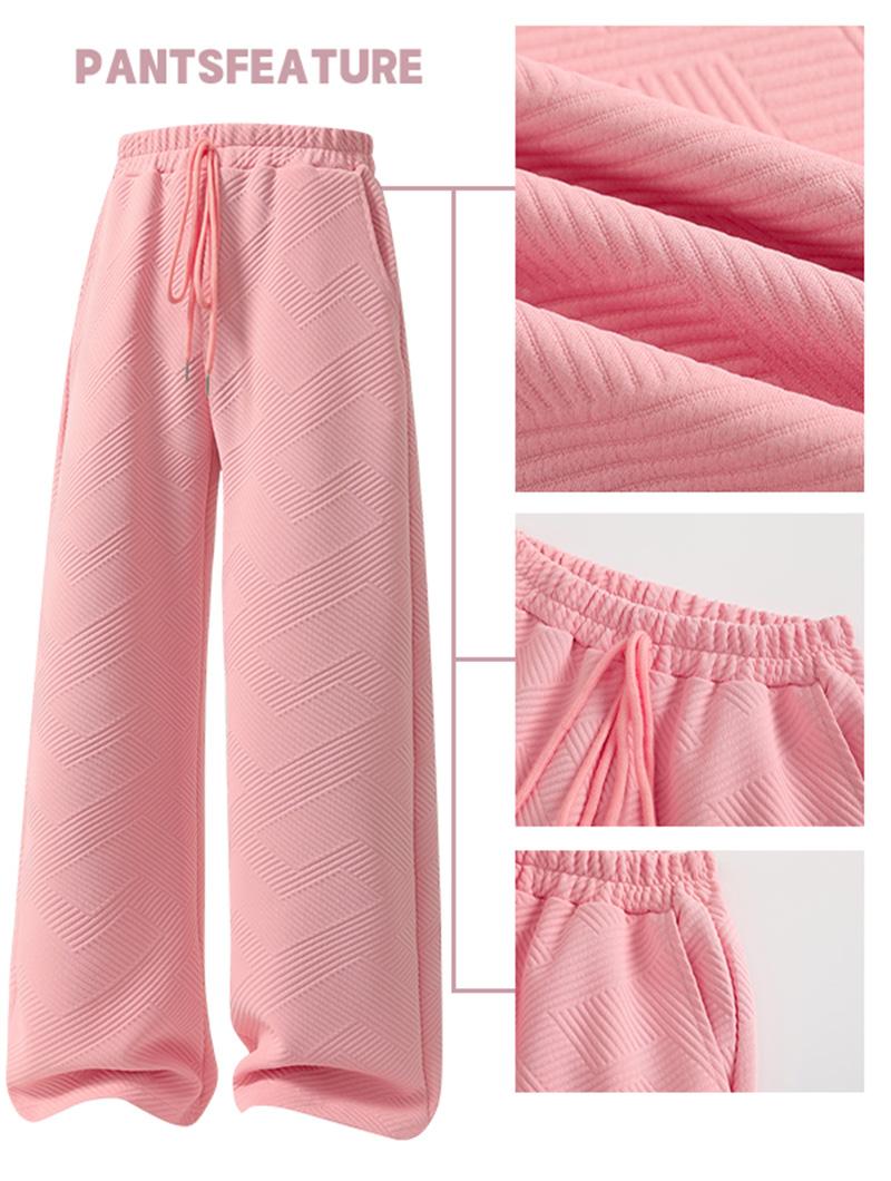 Cozy 2 Piece Jacquard Loungewear Set for Women Oversized V Neck Top & Wide Leg Pants Casual Comfy Sweatsuit for Daily Wear