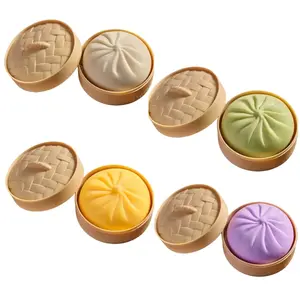 4pcs Colorful Dumpling Stress Balls, Squeeze Dough Ball Fidget Sensory Toy, Stress Relief Hand Toy, Bun with Food Steamer, Stretchy Desk Toys