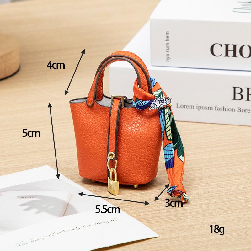 Mini Vegetable Basket Bag Pendant Keychain - High Quality Leather with Colorful Strap, Cute Car Keychain & Bag Charm Accessory