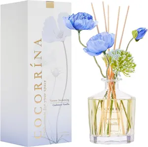 Flower Reed Diffuser Set with 8 Aromatherapy Sticks for Home Bedroom Office Bathroom Shelf Decoration