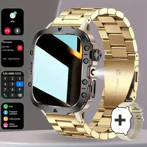 New Manly Style Smart Sports Watch LED Lights Wireless Calling Message Reminders Sports Mode Voice Assistant Weather Push Stopwatch Timer Button Magnetic Waterproof Wearable Bluetooth Compatible With Android iPhone Charging Remote Screen Selfie Square