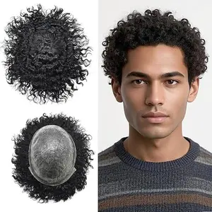 【TIMIA】Afro Men's Wigs for Black Men, PU Injected Men's Wavy Wigs for African American Men, Brazilian Human Hair Replacement System, Afro Wigs for Men 14mm - Afro Wave 1B# Deep Black