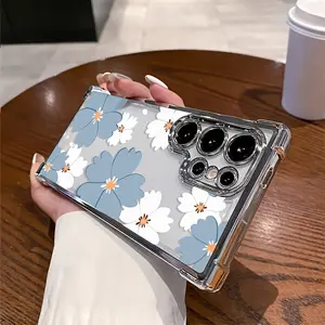 Blue And White Flowers Suitable for Samsung Phone Cases Galaxy S24/Galaxy S24 Plus/Galaxy S24 Ultra Cute Fashionable Trendy And Protective Phone Case