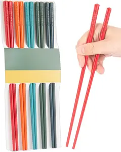 5 Pairs Dishwasher Safe Fiberglass Chopsticks Set 9.5 Inch Reusable Japanese Chinese Chopsticks Non-Slip Easy to Use Colorful