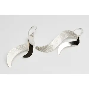Brushed and Shiny Silver Wavy Earrings