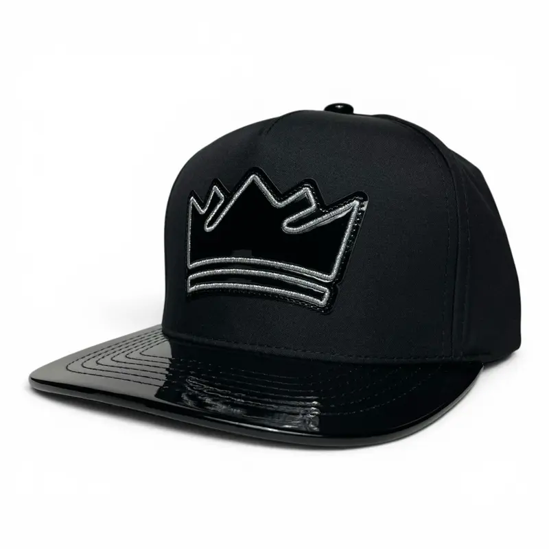 King Crown Snapback Cap, Black& Gold, Vinyl Flat Brim, Hip-Hop Style Baseball Cap Adjustable Adjustable Hat