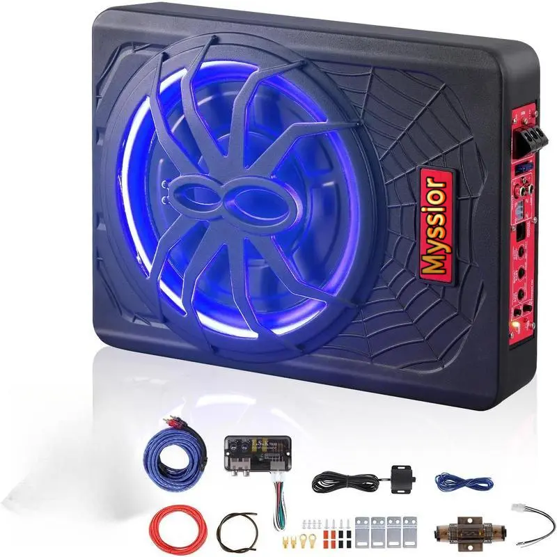 2026 New 10 Inch 1200W Ultra Slim Car Subwoofer Amp Blue LED Bass Boost Heat Dissipation For All Vehicles