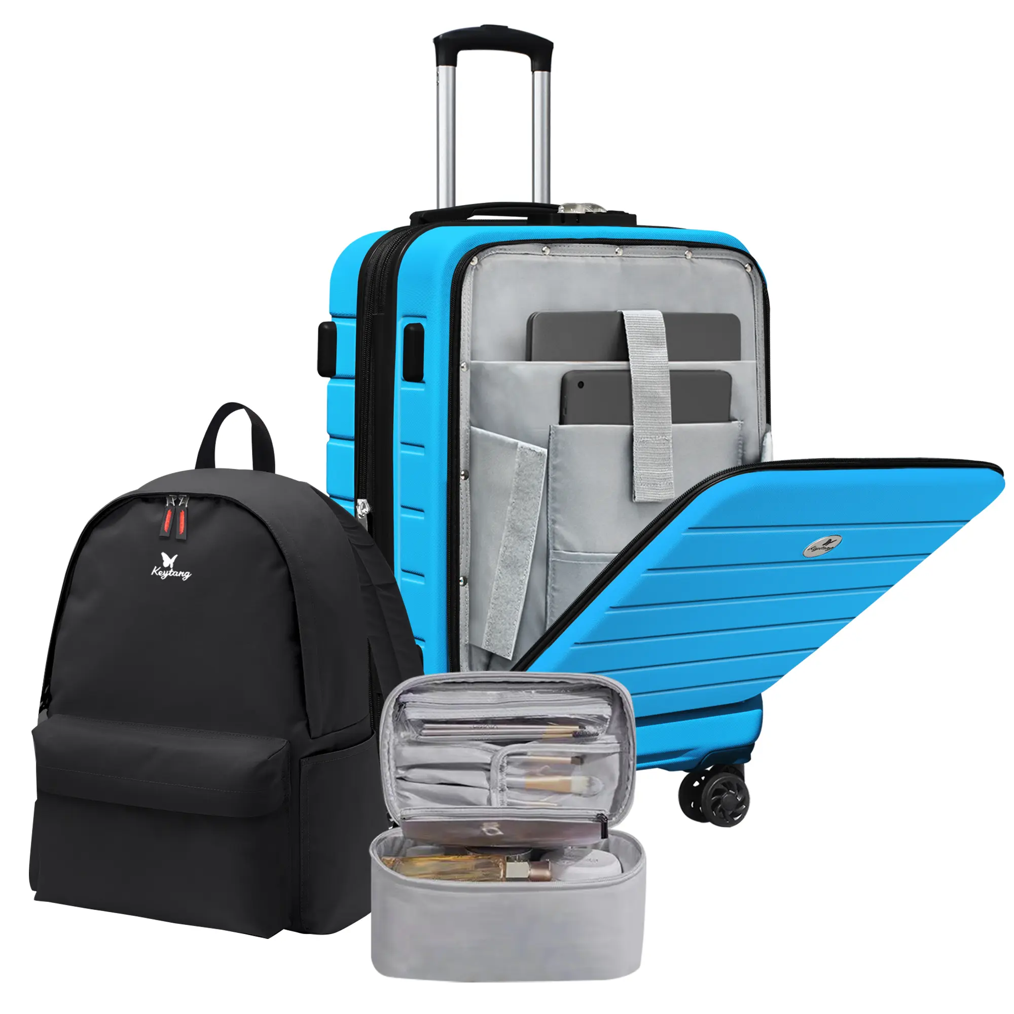 KEYTANG Classic 20-Inch Hardshell Carry On Luggage, Expandable Rolling Spinner with German-Grade Shell, 360 Rotation Wheels, YKK Zippers, TSA Lock, Front Pocket, Travel Backpack & Cosmetic Bag, Hardshell Luggage, Expandable Rolling Luggage, On The Road