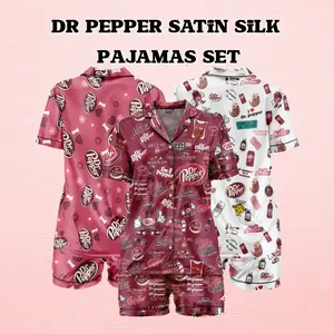 Dr Pepper Satin Silk Pajamas Set - Soft and Seductive Nightwear, Loungewear, Homewear, Ideal Gift For Mom, Gift For Her