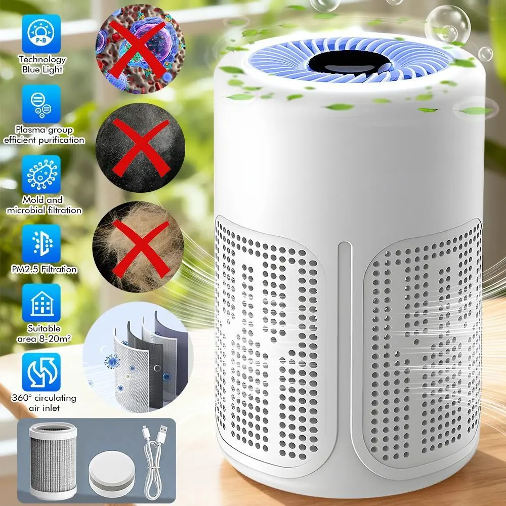 【BackToSchool】USB Powered Air Purifier with HEPA Filter, 360° Air Intake, Low Noise Sleep Mode, Portable Air Cleaner for Home Bedroom Office