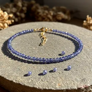 Natural Iolite Crystal Bracelet 2mm Stone Dainty Bracelet Delicate Faceted Gemstone Beaded Bracelet Anklet Minimalist Style Adjustable