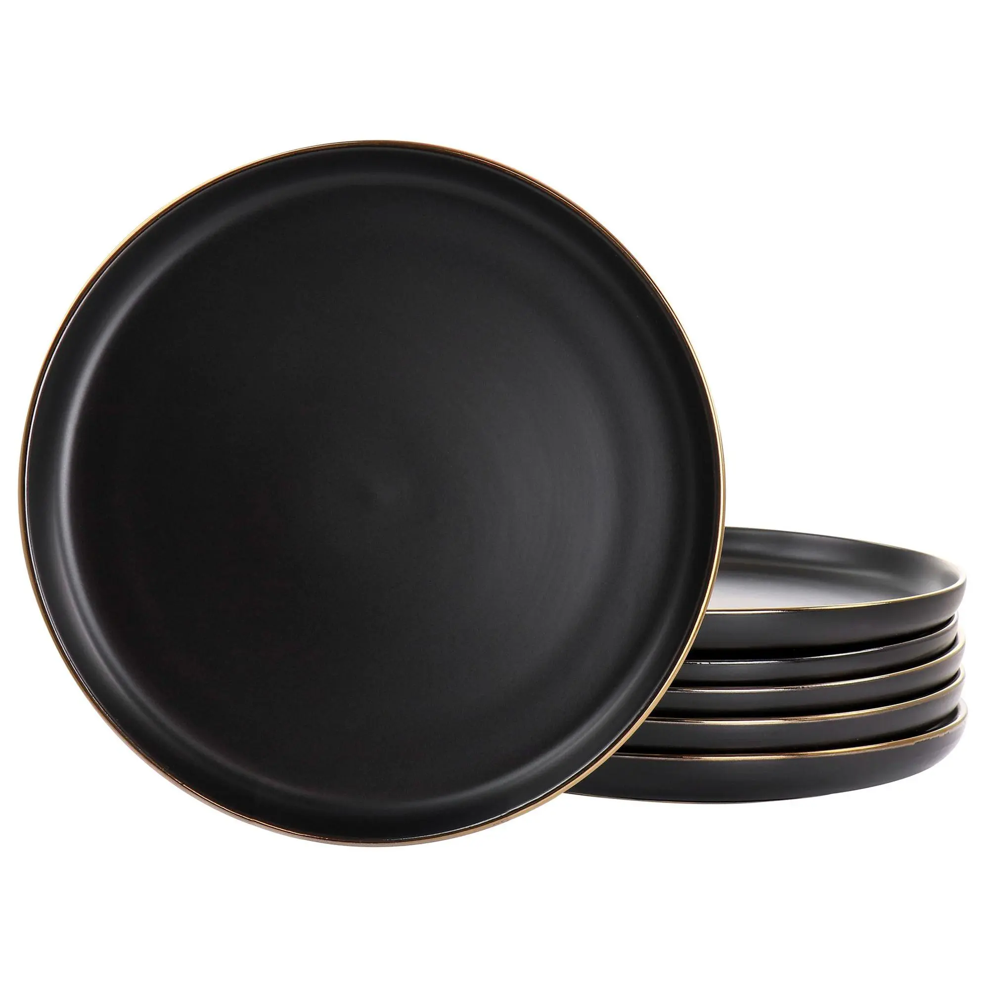 Elama 6-Pc Stoneware Matte Dinner Plate Set with Gold Rim Elama 6-Pc Stoneware Matte Dinner Plate Set with Gold Rim