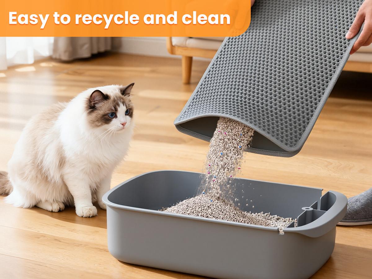 Easy-Clean Cat Litter Trapping Mat | Waterproof & Urine-Proof Floor Protection, 22x16 Inch, Grey Non-Slip Mat