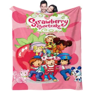 Strawberry Shortcake Themed Throw Blanket, Iconic Characters Design, Cozy Plush Fabric, Soft Blankets, Perfect for Bedroom, Living Room & Fan Collections, Thoughtful Gift for Enthusiasts