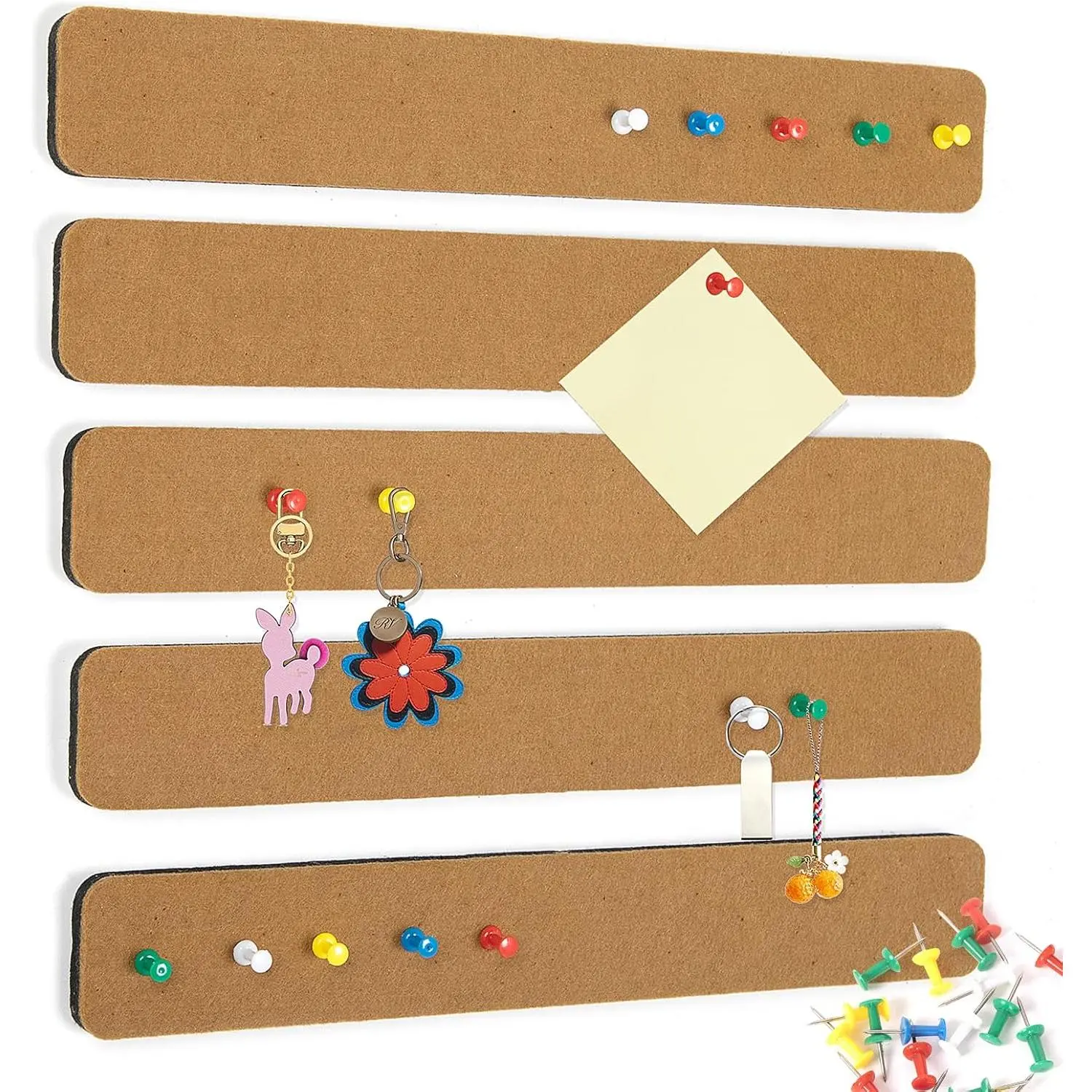 Felt Pin Board Bar Strips Bulletin Board for Bedrooms Offices  Wall Decoration, Notice Board Self Adhesive Cork Board with 35 Push Pins for Paste Notes, Photos, Schedules