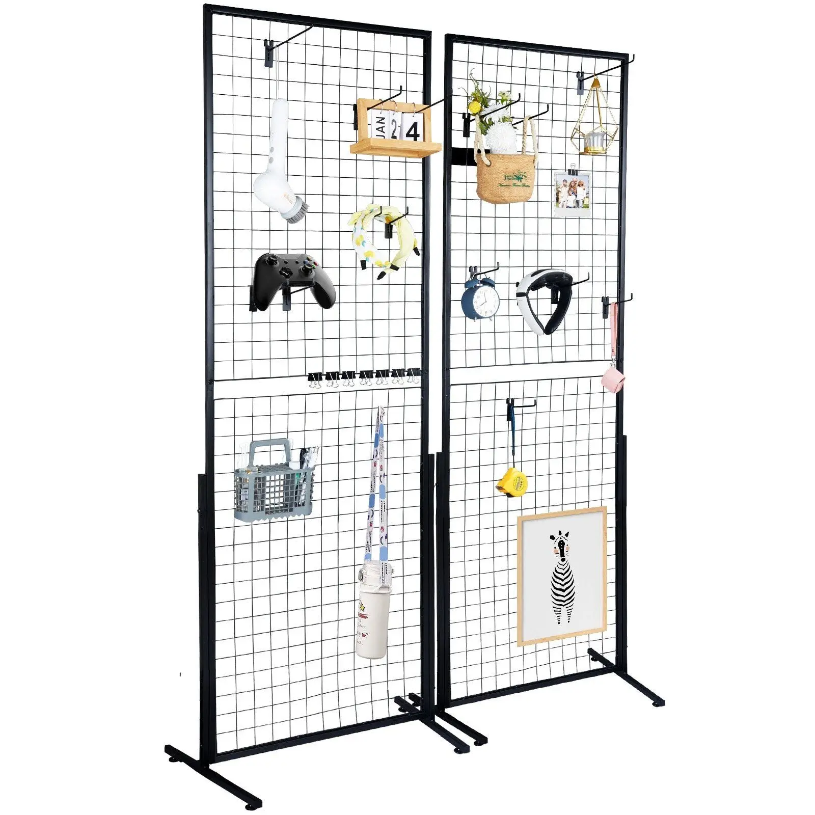 Wire Gridwall Display Racks with Extra Clips and Hooks - 2x5.6 ft