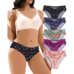 Jaywan Women's Seamless Bikini Cheeky Panties 5 Pack No Show Underwear, Breathable Stretchy Fabric Multi-Color for Everyday