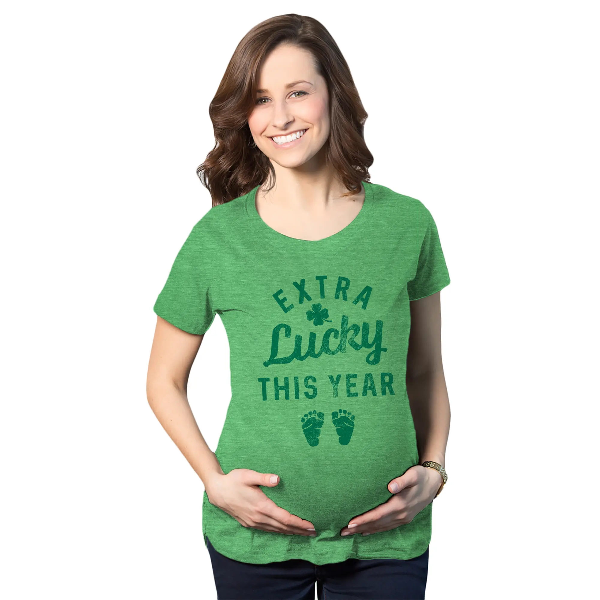 Maternity Extra Lucky This Year T Shirt Funny St Patricks Day Parade Novelty Pregnancy Tee Funny Graphic Maternity Tee Cute Pregnancy Tees With Plus Sizes Pregnant Saint Patrick's Day Maternity Wear Maternity Green