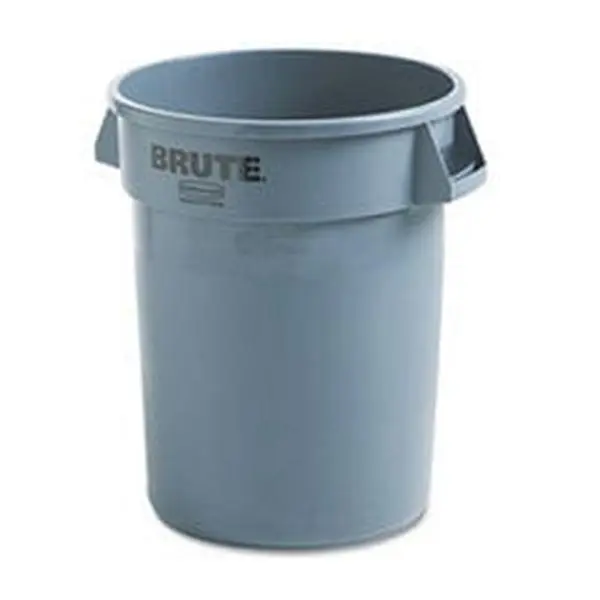USSCO RCP-263200GY Durable 32gal Open Top Plastic Round General Waste Bin - Single Unit Default Container with Molded Grips, Reinforced Rims, Grey