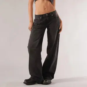 Women's Fall Winter Jeans with Pockets Fashion Loose Fit Casual Solid Low Rise Wide Leg Denim Pants Women's Luxurious