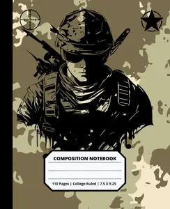 Military Army Design Composition Notebook for Adults Kids Boys Girls Teens 110 Pages College Ruled 7.5 x 9.25 Lined Paper Composition Book