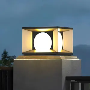 Outdoor  Cap Lights, IP65  Stainless Steel External Column Light, 9.8" x 7.9" Modern Luxury Pillar Lights Matte Black  Lantern for Gardens,Yards,Balconies,Passages or Entrances
