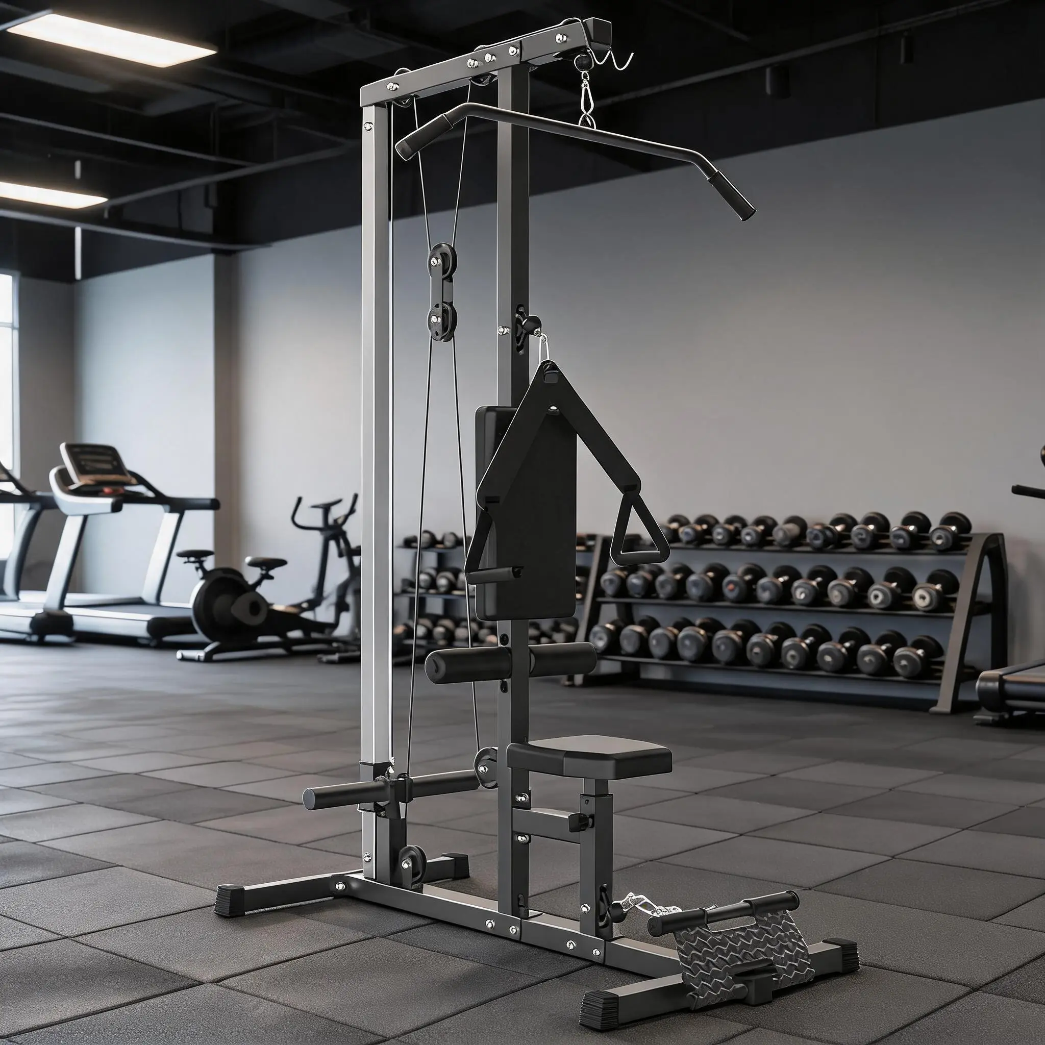 Durable Carbon Steel LAT Pulldown & Cable Row Trainer, Portable Unisex Home Strength Training Equipment with Adjustable Seat, Leg Support, High-Low Adjustable Pulleys, Ball Bearings Glide, 397lbs Max Capacity for Upper Body Workouts, Max 397Lbs