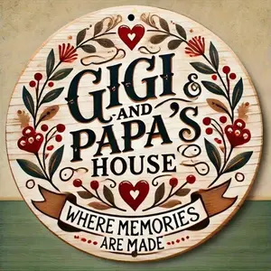 Gigi & Papa's House Vintage Round Metal Sign – 8x8 Inch Engraved Aluminum Wall Art, High Definition Printing, Waterproof & Dustproof – Ideal for Home, Garden, Bar, Cafe, Office Decor – Perfect for Room Decor