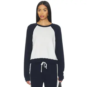 Michael Lauren Siri Colorblock Raglan Pullover Top in Milk & Navy