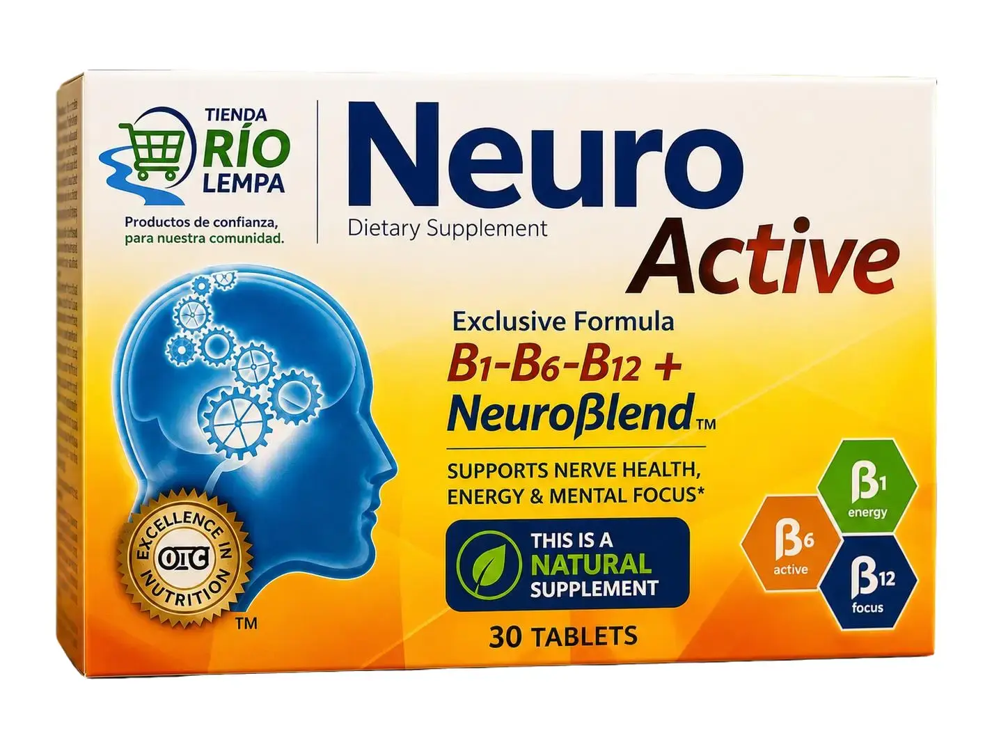 Neuro Active Natural B Vitamin Supplement - Exclusive B1+B6+B12, Neuro Blend Formula for Adult Nerve Health, Energy Support (30 Tablets)