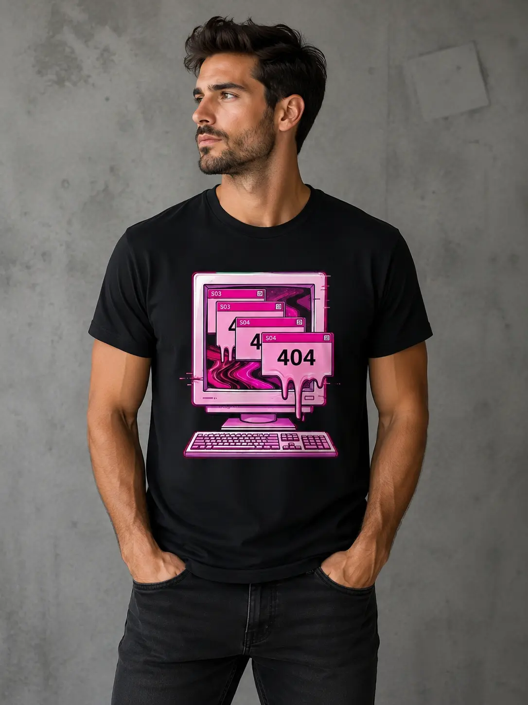 404 Error Computer Graphic T-Shirt - Retro Glitch Gamer & Programmer Tee